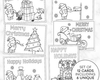Christmas Coloring, Greeting Cards, Holiday, Kids, DIY, Activity, Xmas, Winnie the Pooh, Bible, Religious, 12 Flat Cards with Envelopes
