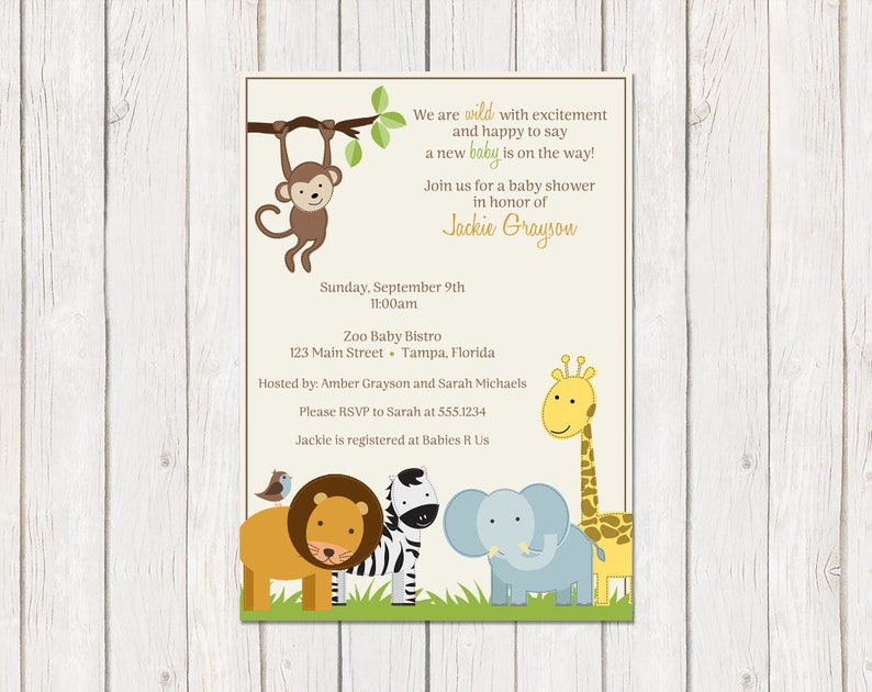 Monkey Downloadable Unisex Cream DIY Zoo Safari INSTANT DOWNLOAD Fully Editable Invite Animals Baby Shower Invitations Printable