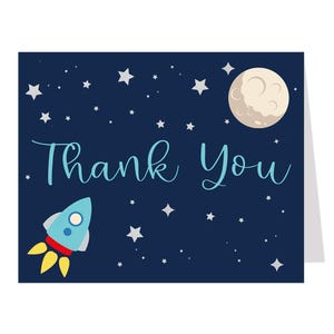 Cartes de remerciement fusée, Shower de bébé, Espace, Vaisseau spatial, Espace, Astronaute, Décollage, Lune, Notes pliées vierges à l'intérieur