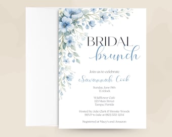Bridal Brunch Shower Invitation – Blue Floral, Printed