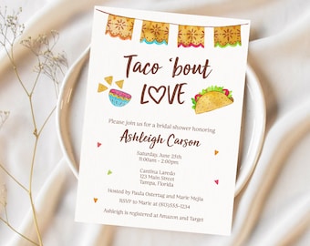 Taco Bridal Shower, Invitations, Fiesta, Wedding, Invite, Taco 'Bout Love, Salsa, Printable, Digital, INSTANT DOWNLOAD Fully Editable Invite