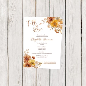 Printed, Fall In Love Bridal Shower Invitations, Fall Blooms, Floral, Flowers,  Wedding, White Envelope Included