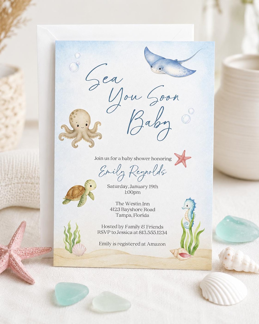 Sea You Soon Baby Shower Invitation – Under the Sea Natuical Coastal ...