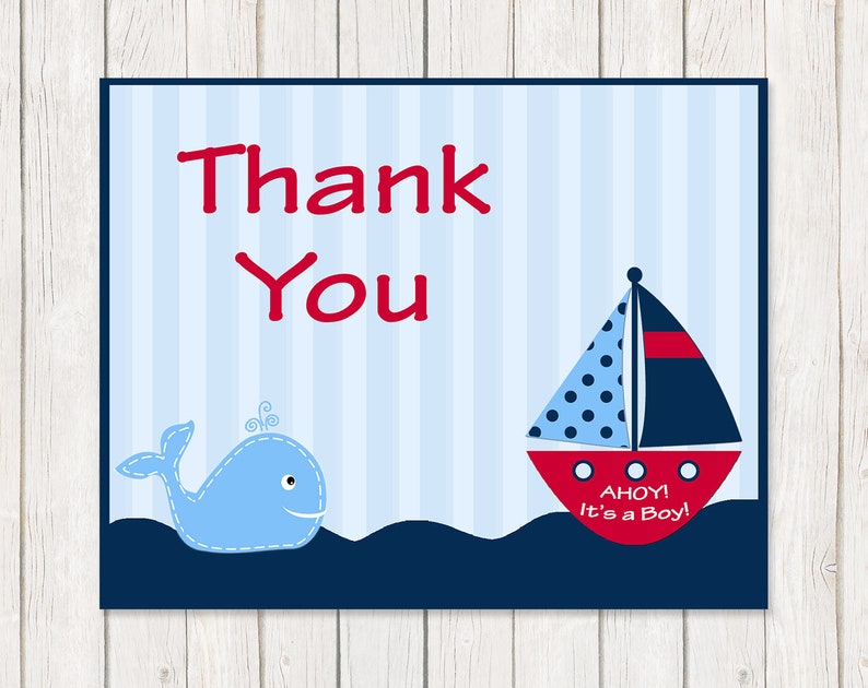 Nautical Thank You Cards Baby Shower Boys Anchor Whale Etsy