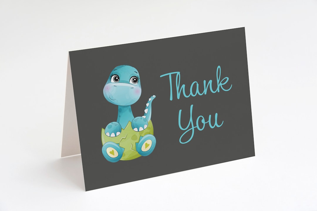 Dinosaur Baby Shower Thank You Cards Polka Dot Baby Dino Etsy