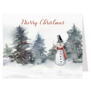 Cartes de Noël, Voeux, Bonhomme de neige, Neige, Forêt, Forêt, Bois, Aquarelle, Cartes de vœux, Cartes de vœux pliantes