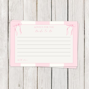 Shower nuptiale, cartes de conseils, pour la future Mme, future mariée, jolie en rose, coquette, rose, à rayures, elle fait le noeud, cartes imprimées
