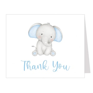 Cartes de remerciement éléphant, petite cacahuète, baby shower, rose, bleu, garçon, fille, aquarelle, cartes de correspondance pliées, blanc à l'intérieur
