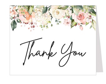 Floral Bridal Shower, Thank You Cards, Pink, Green, Roses, Miss to Mrs, Modern, Flowers, Folded Notes Blank Inside