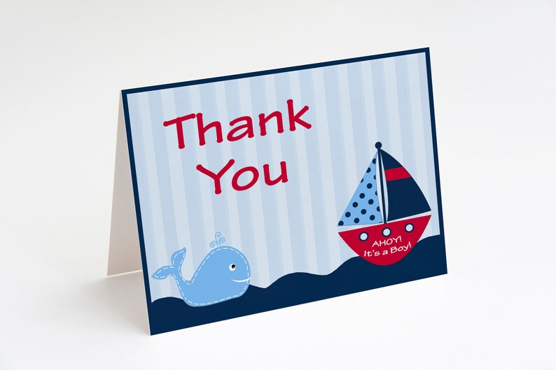 Nautical Thank You Cards Baby Shower Boys Anchor Whale Etsy