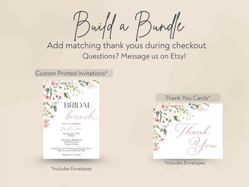 Bridal Brunch Shower Invitation – Pink Floral, Printed image 2