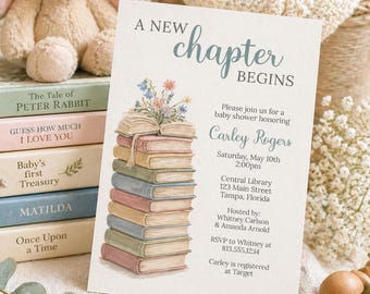 Storybook Baby Shower Invitation – A New Chapter, Book, Library, Printed