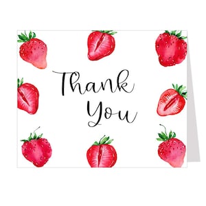 Cartes de remerciement aux fraises, baby shower aux baies sucrées, carte de correspondance aux fraises pliée, vierge à l'intérieur