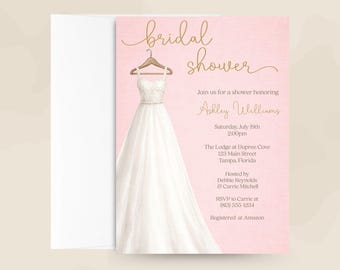 Bridal Shower Invitation – Wedding Dress Elegant Script Shower Invite, Printed