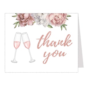 Cartes de remerciement brunch et mousseux, shower de mariage, cartes de correspondance pliées, intérieur vierge, cartes de remerciement de la mariée