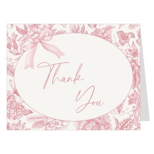 Cartes de remerciement florales, Shower de bébé, Jolie rose, Noeud coquette, Victorien, fleurs vintage, Antiquités, Mariage, Notes pliées vierges à l'intérieur