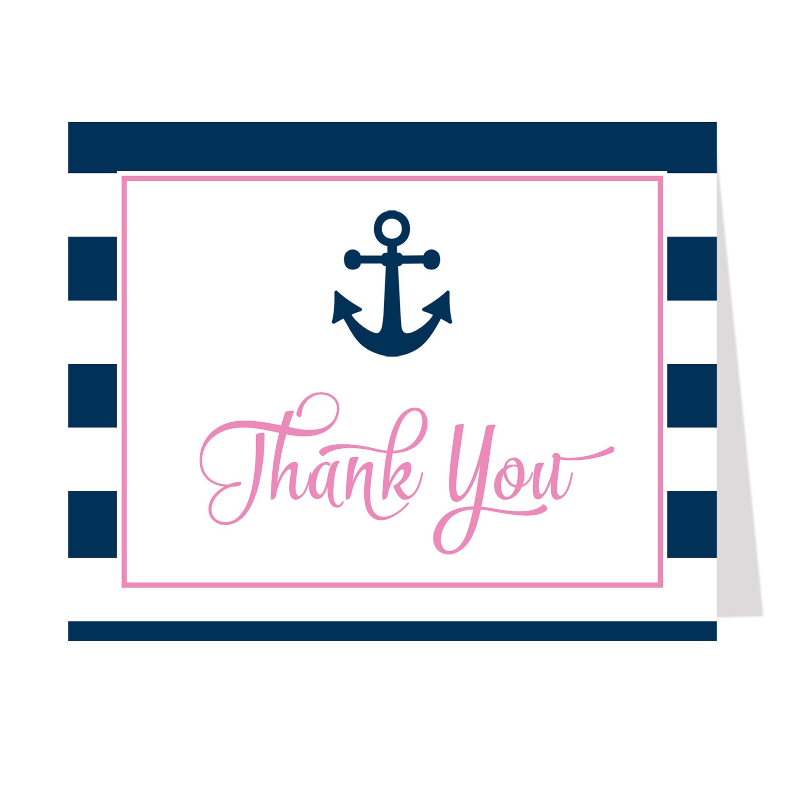 Nautical Thank You Cards Bridal Wedding Shower Pink Navy Etsy