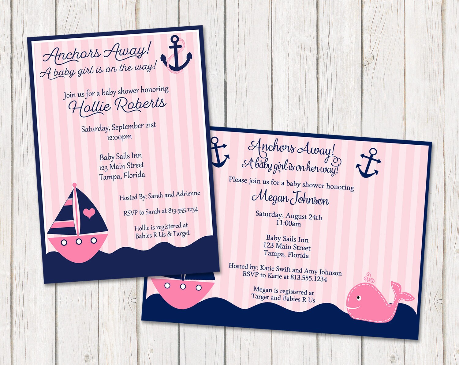 Nautical Baby Shower Invitations Girls Whale Pink Etsy