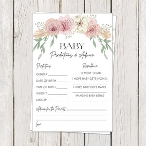 Fête prénatale florale, conseils aux parents et cartes de prédictions, brunch de bébé bohème, verdure floral rose, cartes imprimées