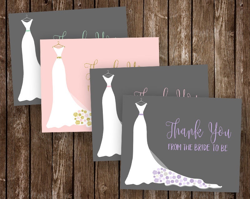 Bridal Shower Thank You Cards, Pink, Gray, Mint, Purple, Grey, Weddin…