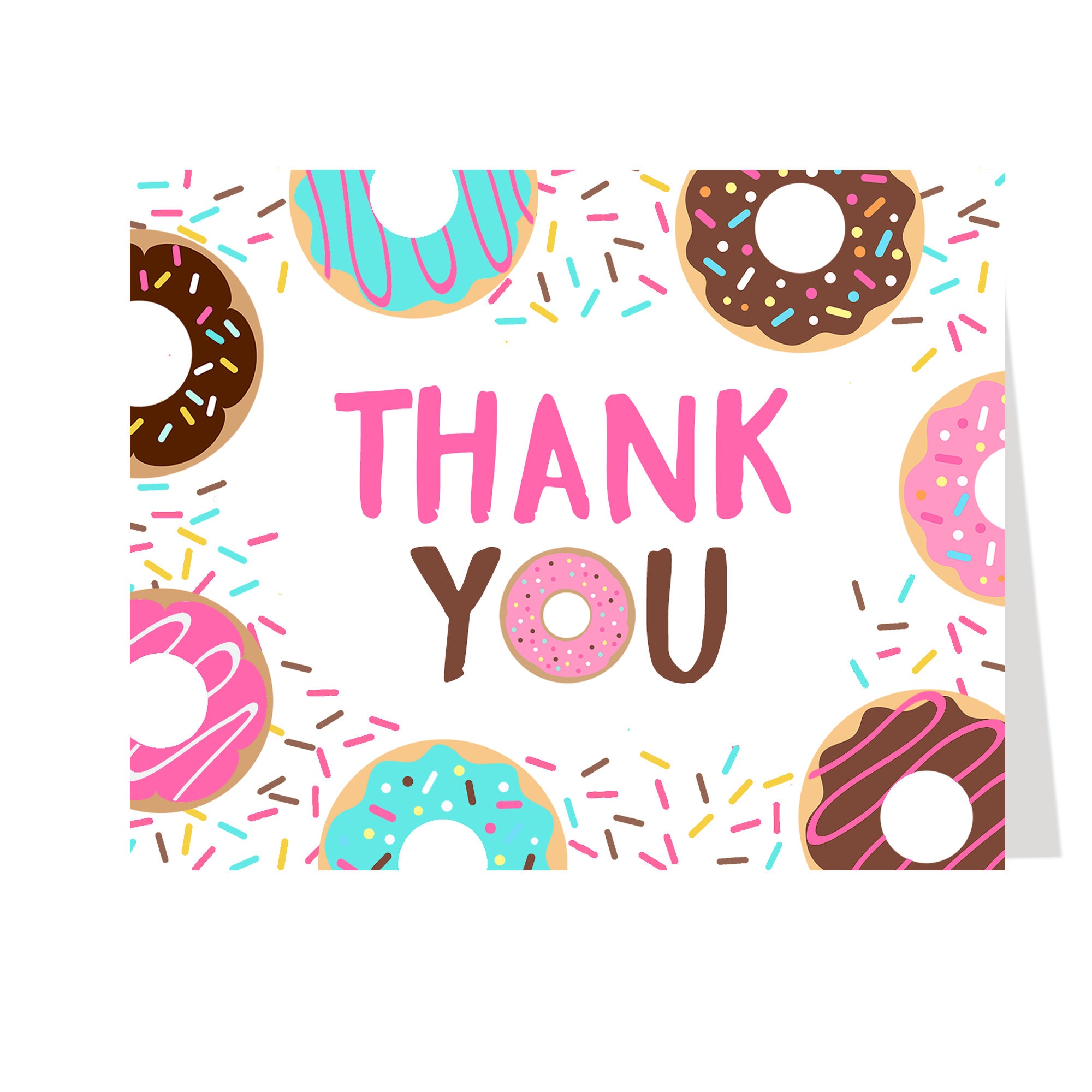 Donut Thank You Cards Baby Shower Birthday Pink Doughnut Etsy