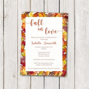 Printed, Falling for Autumn Bridal Shower Invitations, Fall Blooms, Floral, Leaves,  Wedding, White Envelope Included