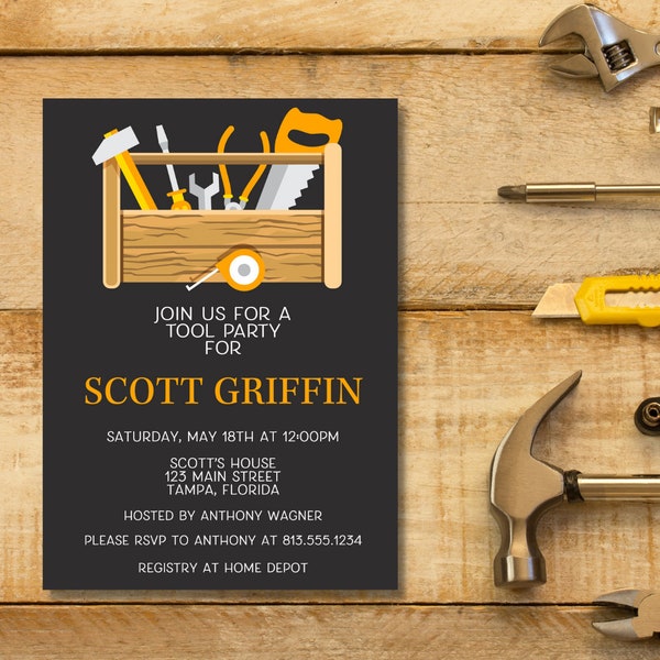 Printed, Tool Invitations, Groom Shower, Bachelor Party, Couples Shower, New Home, Housewarming, White Envelopes Included