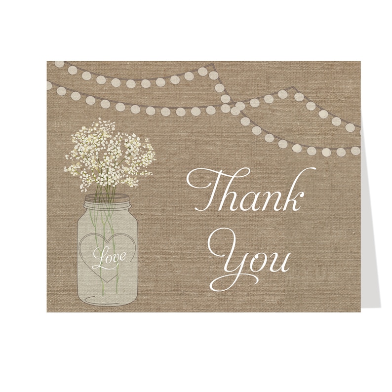 Mason Jar Thank You Cards Bridal Shower Burlap Flowers Etsy
