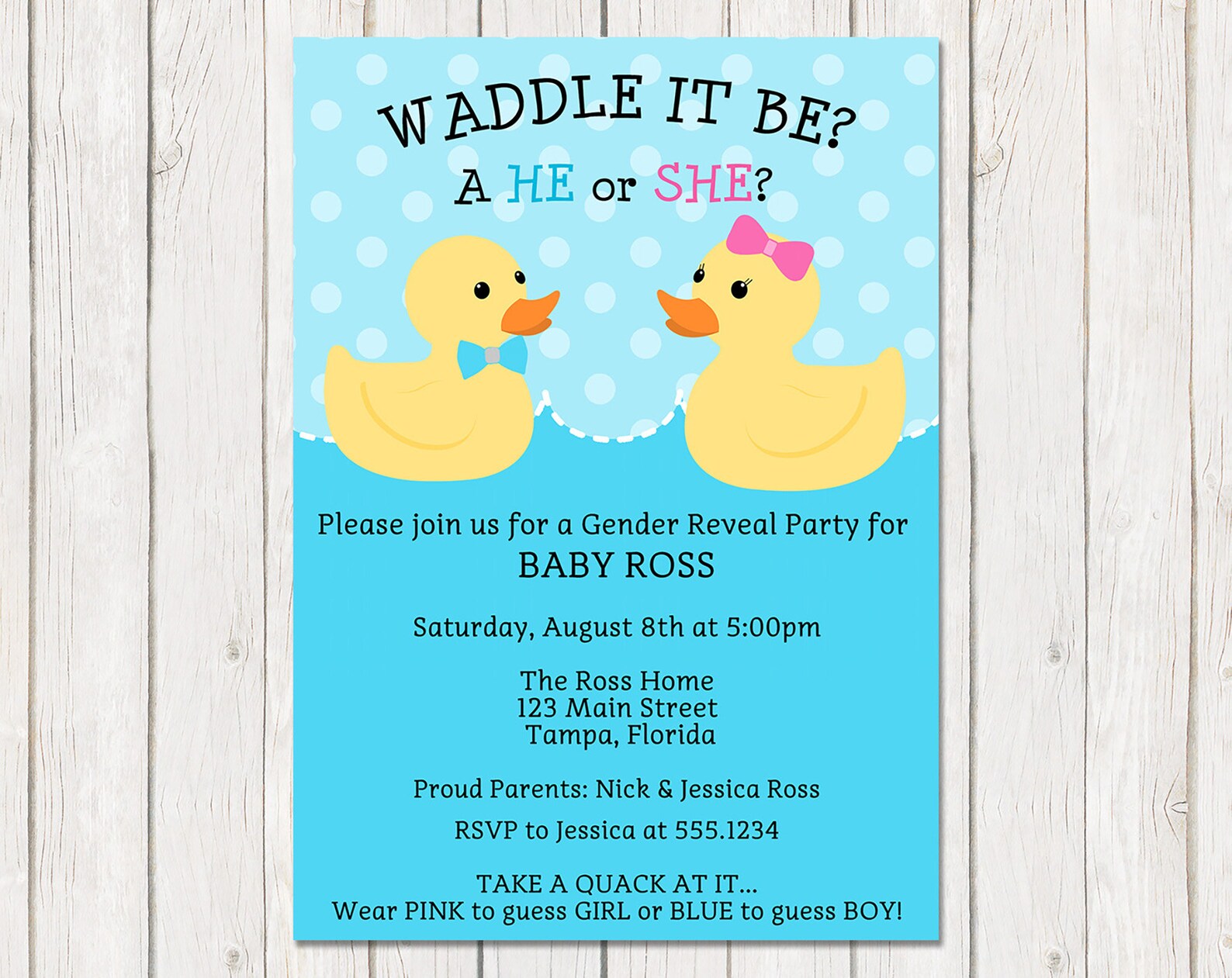 Waddle It Be Gender Reveal Invitations, Twins, Rubber Duck, Splish
