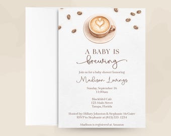 Coffee Baby Shower Invitation – A Baby is Brewing Neutral Design, Printed