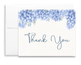Hydrangea Thank You Cards, floral Thank You Notes, Baby Shower, Bridal Shower, Something Blue, Folded Notes, Blank Inside