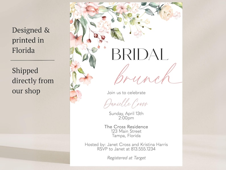 Bridal Brunch Shower Invitation – Pink Floral, Printed image 10