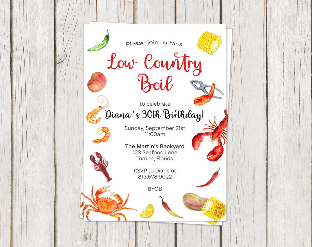Low Country Boil Invitation, Bridal Shower, Wedding, Seafood, Picnic ...