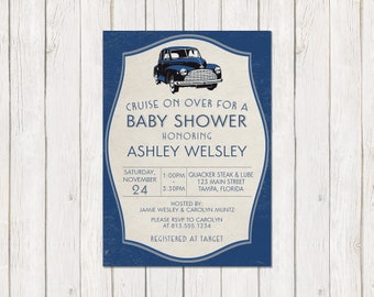 Baby Shower Invitations, Vintage, Car, Baby Sprinkle, Blue, Antique, Boy, Automobile, Printable, Digital, INSTANT DOWNLOAD Editable Invite