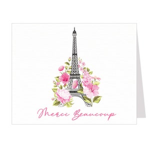 Paris Themed Thank You Cards Merci Beaucoup Eiffel Tower Vintage Baby Shower Wedding Shower Printed Folded Notes Blank Inside