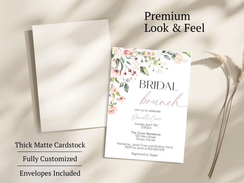 Bridal Brunch Shower Invitation – Pink Floral, Printed image 5