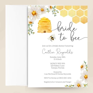 Bride to Bee Bridal Shower Invitation – Honeycomb Daisy Bee Invite – Printed