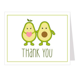 Cartes de remerciement avocat, baby shower, guacamole sacré, kawaii, sexe neutre, unisexe, notes pliées, blanc à l'intérieur