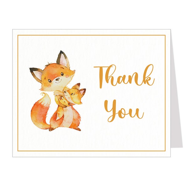 Fox Baby Shower Thank You Cards, Watercolor, Painted, Rustic, Boy, Girl, Gender Neutral, Unisex, Ivy, Woodland, Folded Notes Blank Inside