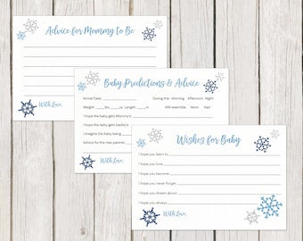 Snowflake Advice, Predictions, Wishes or Advice for Mommy to Be Cards, Baby Shower Games Winter, Blue, Boy, Silver, Snow, Printed (24 Count)