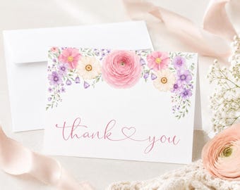 Baby in Bloom Thank You Cards, Floral Baby Shower with Flowers, Set of 24