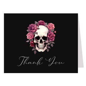 Cartes de remerciement gothiques, Shower nuptiale, Jusqu'à ce que la mort nous sépare, Sombre, Gothique, Fantasmagorie, Halloween, Tête de mort, Notes pliées vierges à l'intérieur