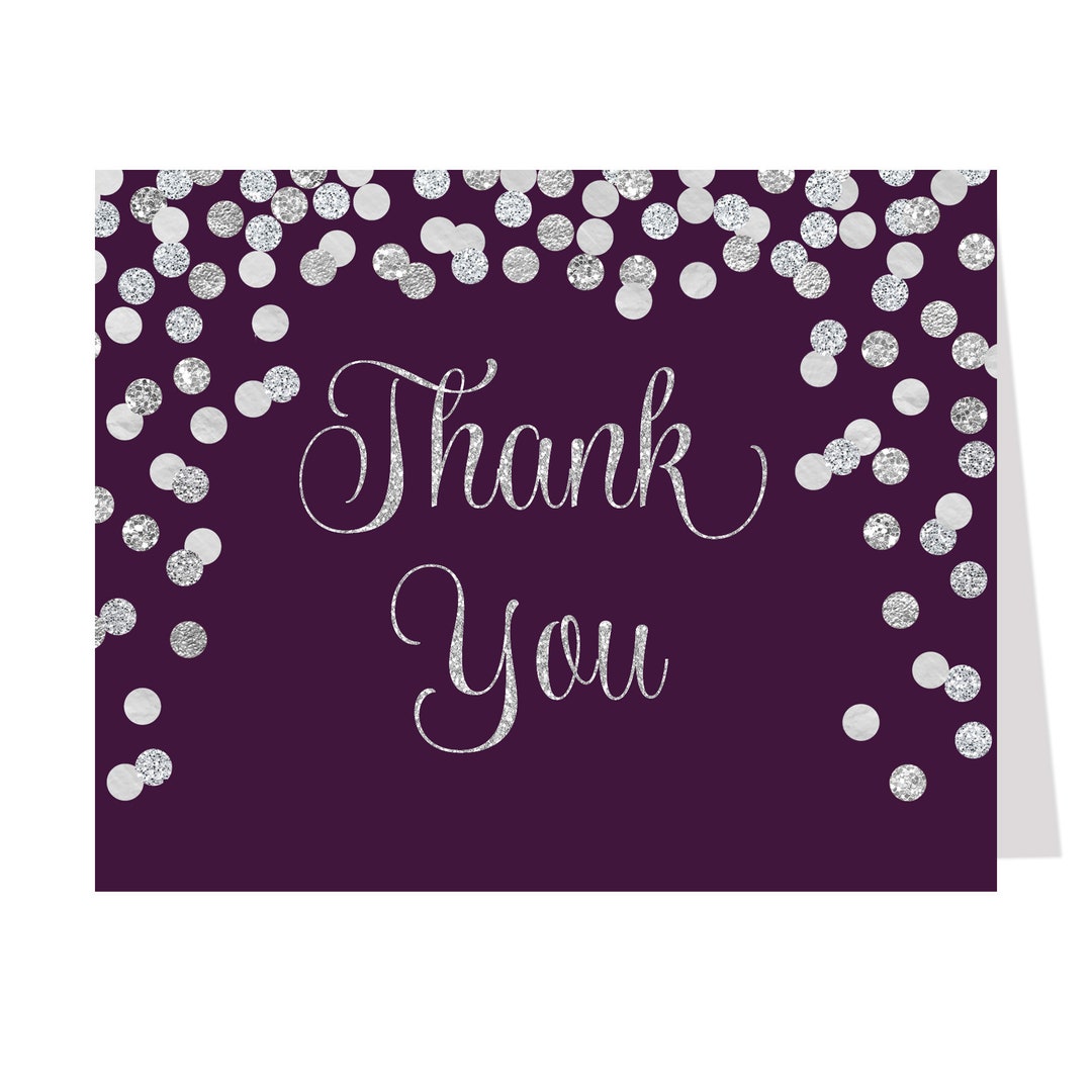 Thank You Cards Bridal Shower Wedding Confetti Silver Etsy