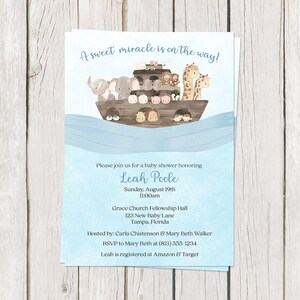 Noah’s Ark Baby Shower Invitation, Miracle, Religious, Gender Neutral, Watercolor, Printable, Digital, INSTANT DOWNLOAD Editable Invite