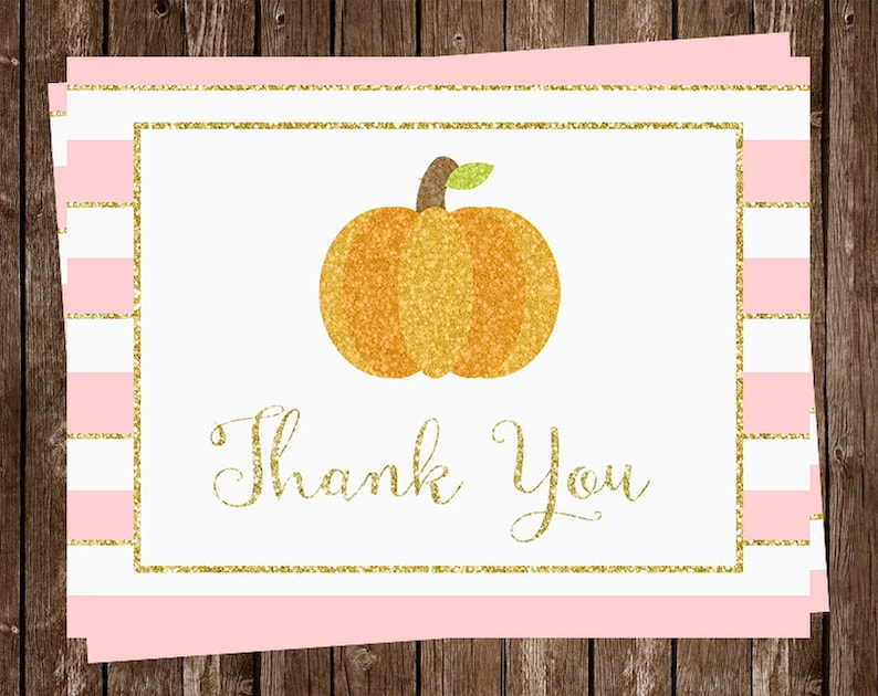 Pink 20 Folding Notes FREE Shipping Orange Little Pumpkin Gold Stripes Glitter Boy Sprinkle Girl Baby Shower Thank You Card