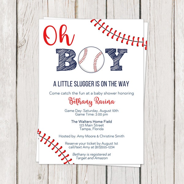 Baseball Baby Shower Invitations, Sports, Little Slugger, Red, Blue, Game Day, Printable, Digital, INSTANT DOWNLOAD Fully Editable Invite