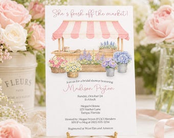 Fresh Off the Market Flower Cart Bridal Shower Invitation, Printed with Envelopes