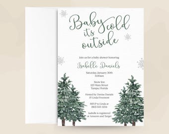 Baby It's Cold Outside Baby Shower Invitation, Winter Wonderland Cards (Printed)