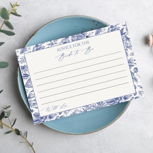 Shower nuptiale, cartes de conseils pour la future mariée, quelque chose de bleu avant de le faire, antiquité, floral vintage, printemps, cartes imprimées