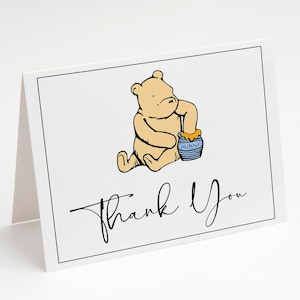 Cartes de remerciement Winnie l'ourson, baby shower, nostalgique, blanc, minimaliste, ourson, sexe neutre, unisexe, notes pliées, blanc à l'intérieur